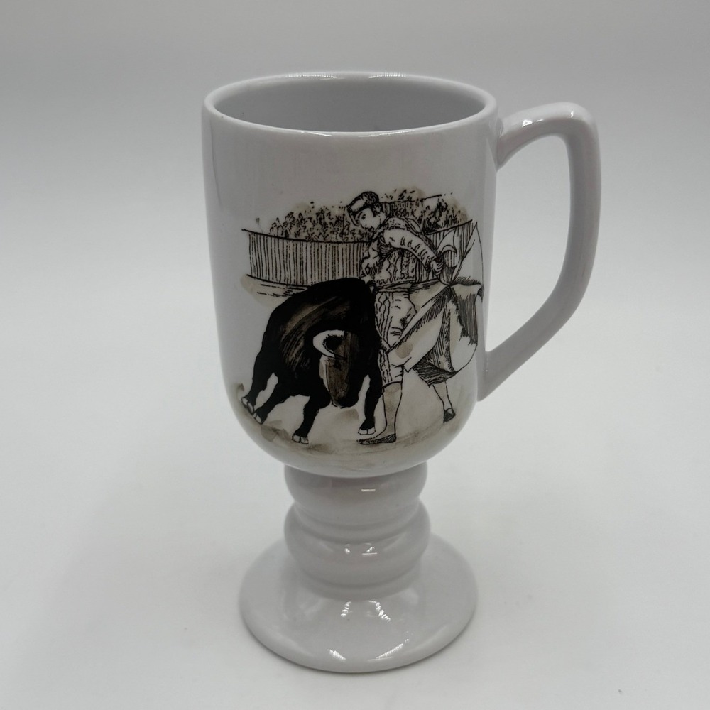 Vintage 1965 Kaysons Ironstone Footed Mug –‎ Bullfighting Scene